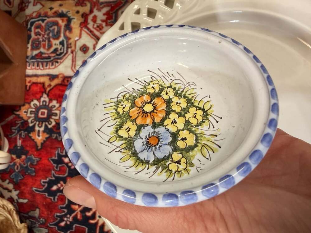 Small Hand Painted Floral Trinket Dish Ceramic Catchall Ring Bowl Cottage Potter